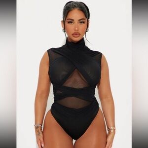 Fashion Nova Black Mariella Mesh Bodysuit